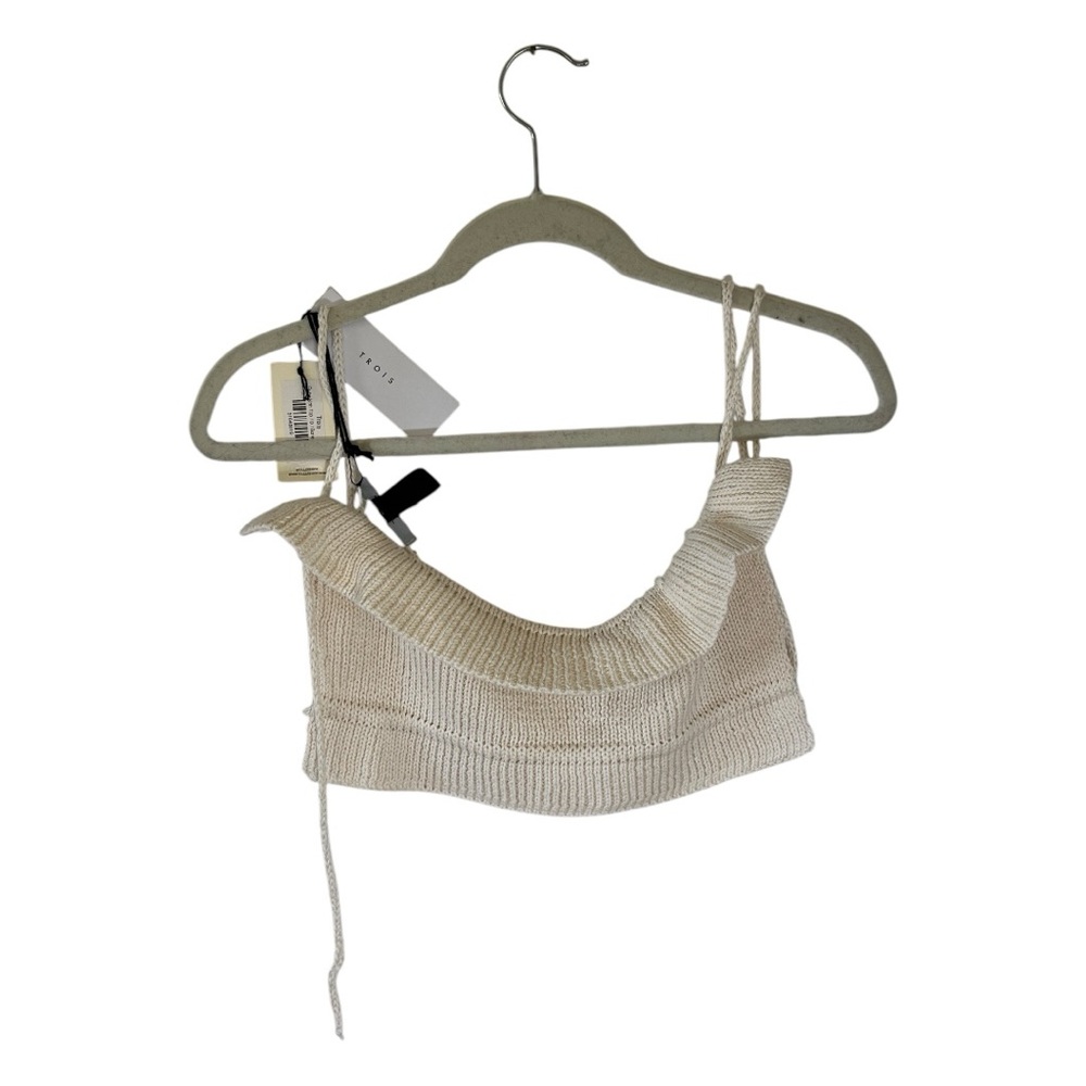 TROIS THE LABEL Cotton Knit Crop Top Cream Size 0 NWT